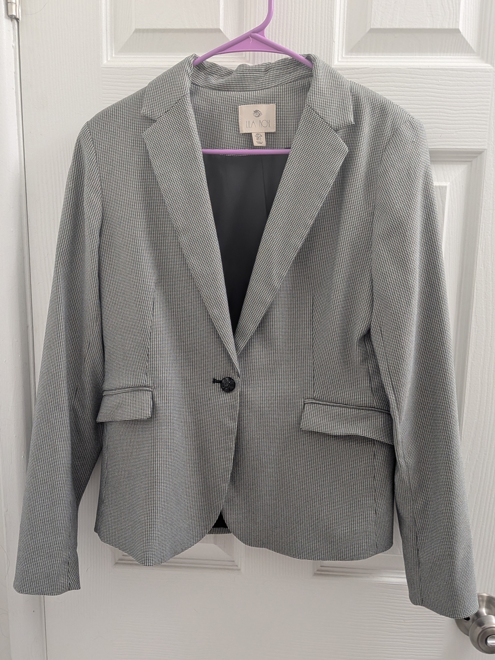 Lila Rose Size L Gingham Print Single-Button Blazer